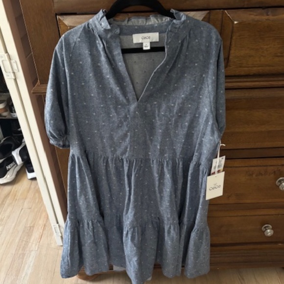 CeCe faux denim dress with white polka dots- NWT, Size Medium - Picture 1 of 1
